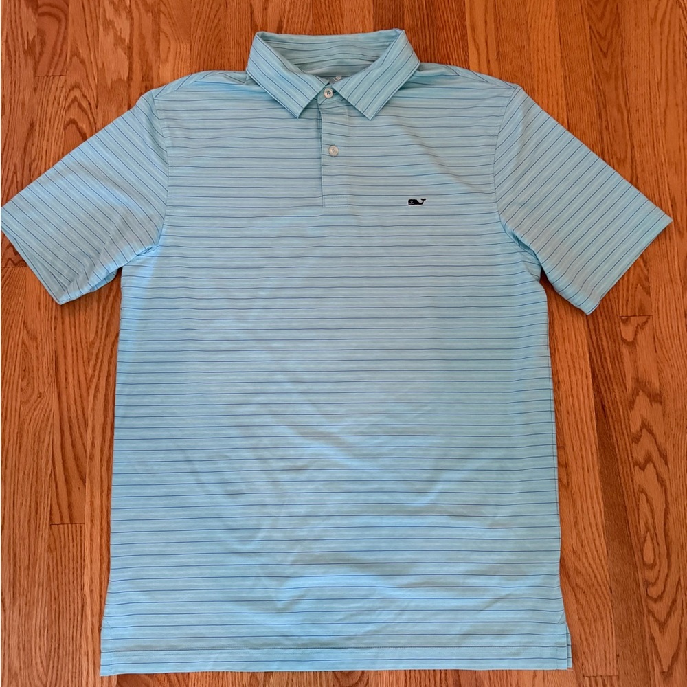 Vineyard Vines Men's turquoise blue Striped Polo Shirt Sz S
